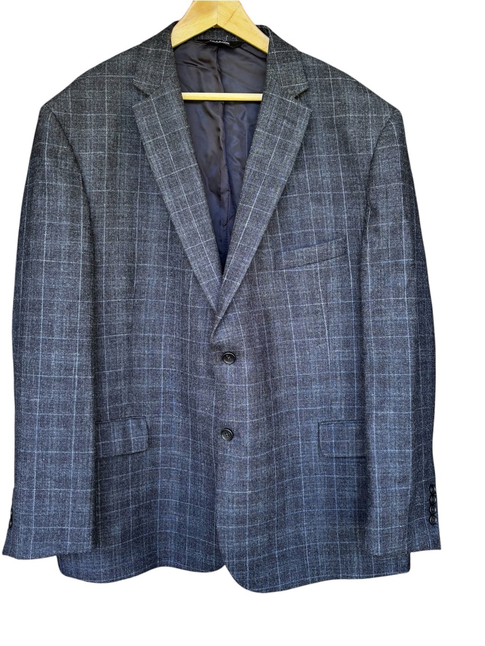 Jos A Bank 52R Navy Blue Wool Silk Linen Men Blazer Jacket Sport Coat Windowpane